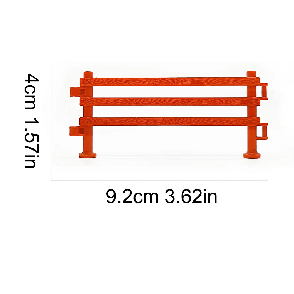 Orange miniature farm fence set for sand tables and dioramas, measuring 4cm by 9.2cm.