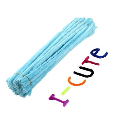 A bundle of 100 colorful pipe cleaners or chenille stems for DIY crafting projects.