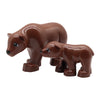 A set of brown plastic zoo animal building blocks featuring a lion, bear, tiger, elephant, and panda.