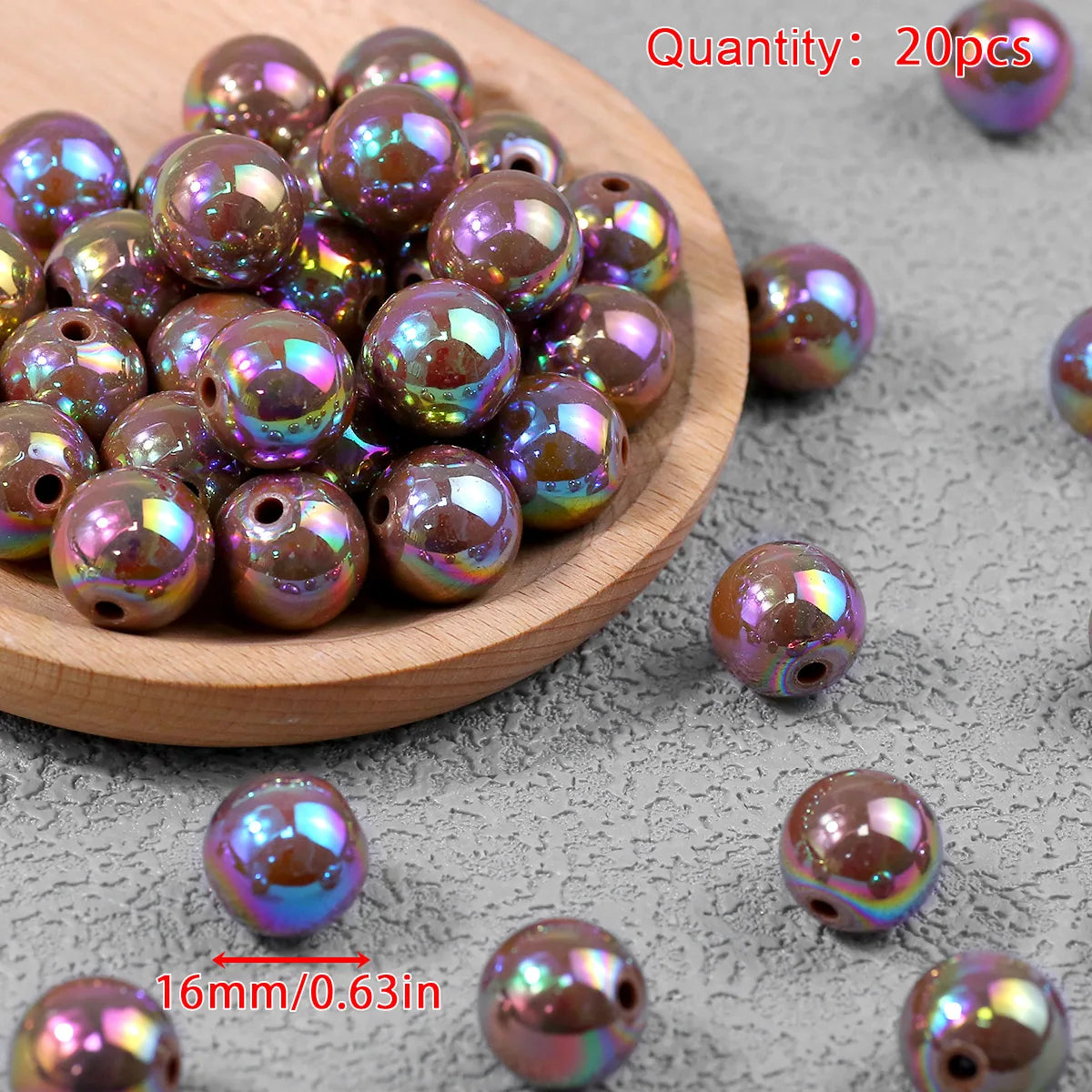 Iridescent Acrylic Round Beads for Jewelry Making (16mm, 20-Pack)