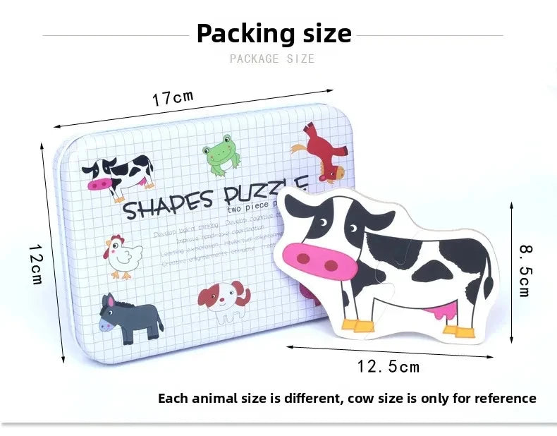 Montessori Wooden Animal Puzzle Set with Storage Box