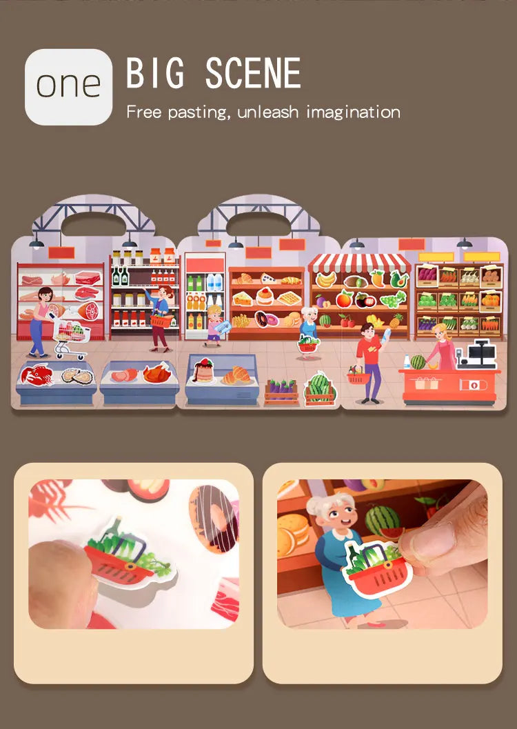 Reusable Sticker Book for Kids with Multi-Scene Bubble Jelly Stickers