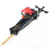A black and red burst-style spinning top launcher for kids with a wooden stick.