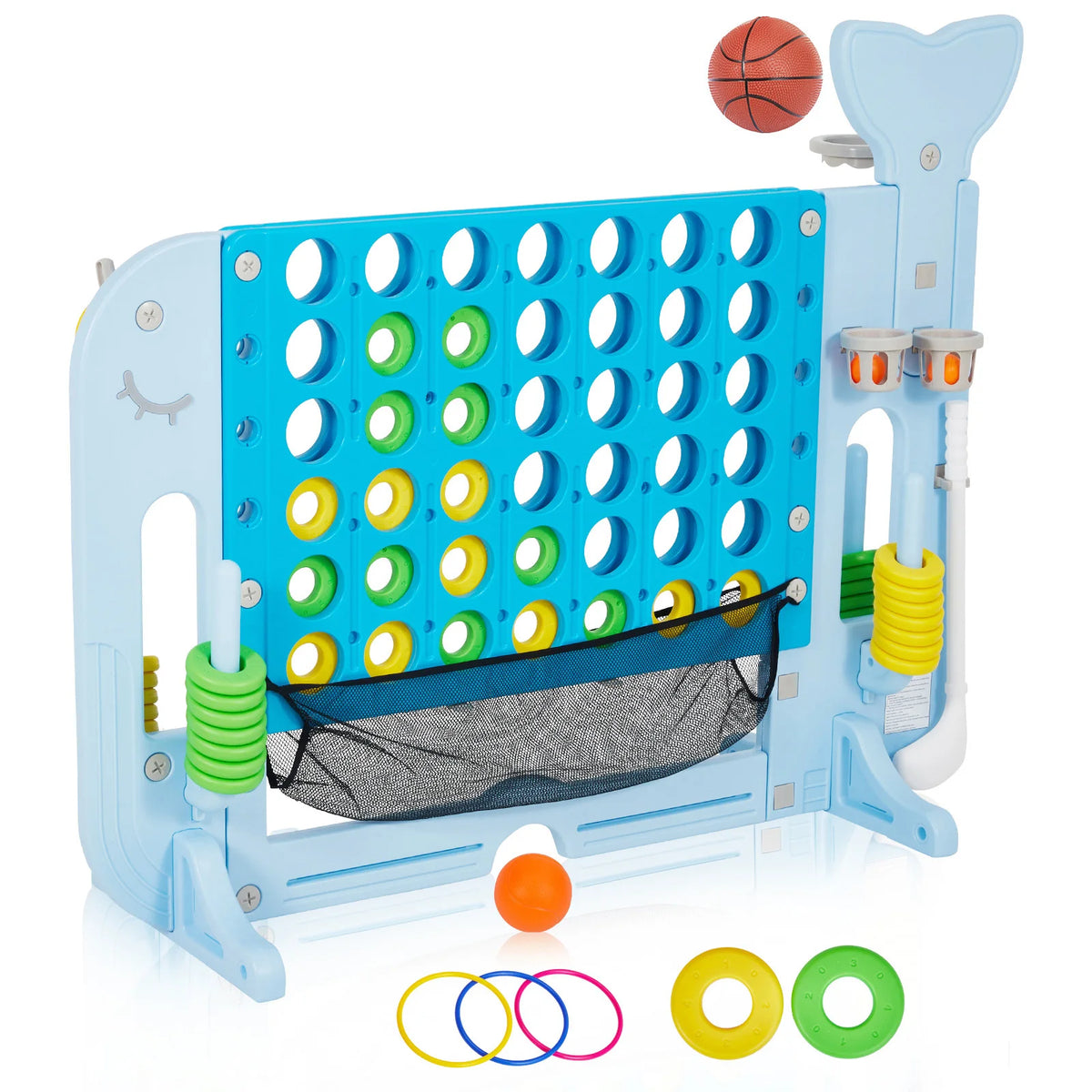 4-in-1 Giant Outdoor Game Set with Basketball Hoop & Ring Toss