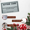 A humorous durable autism awareness card with a dark gray background and text on a white surface.
