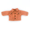 A miniature orange denim jacket for 1/12 scale dolls.