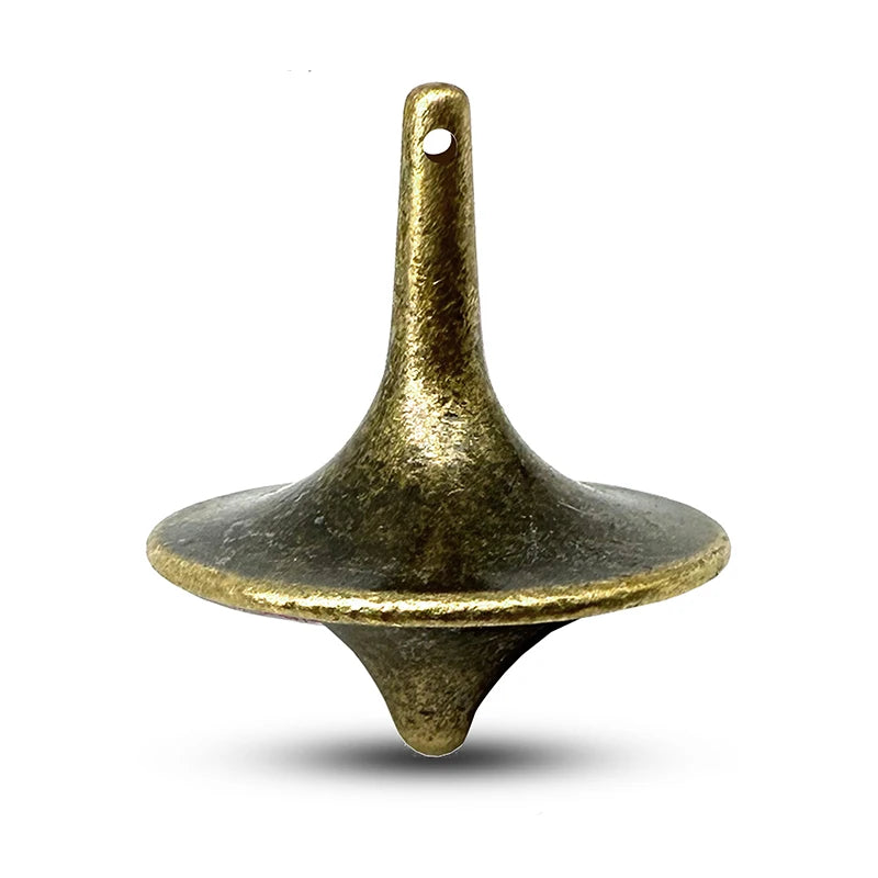 A brass-toned metal fidget spinner with a smooth, conical design.