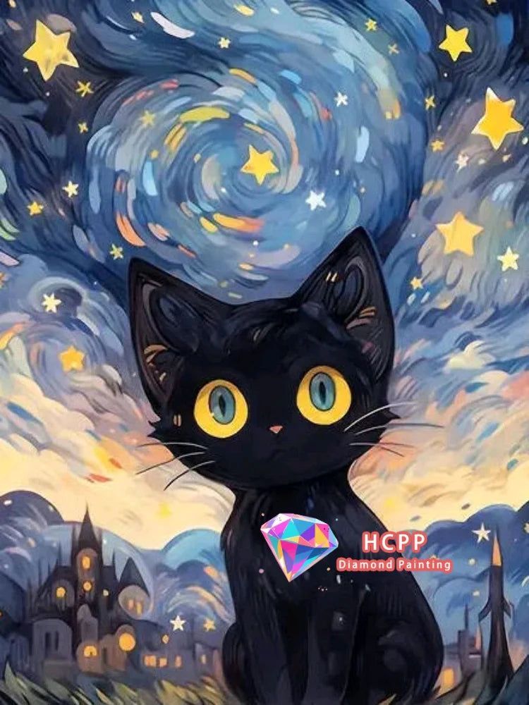 Starry Sky Cat 5D Diamond Painting Kit