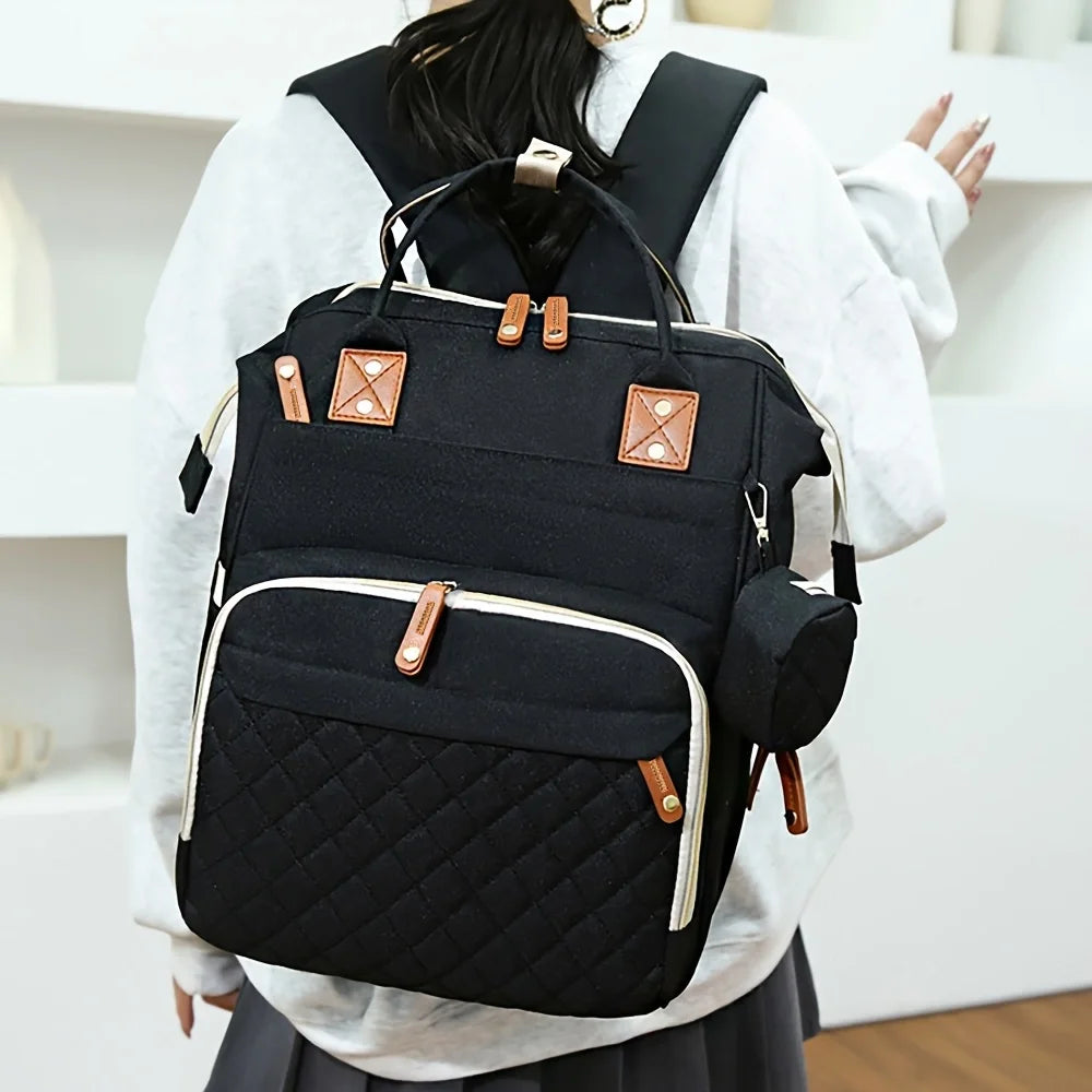 Quilted Multi-Compartment Diaper Bag Backpack