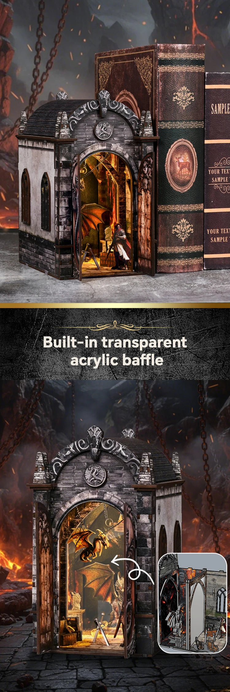 DIY Wooden Book Nook Kit - Dragon Treasure Labyrinth