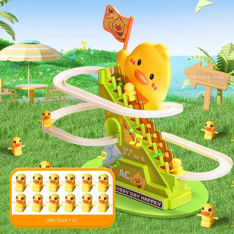Interactive Climbing Duck Roller Coaster Toy with Lights and Music