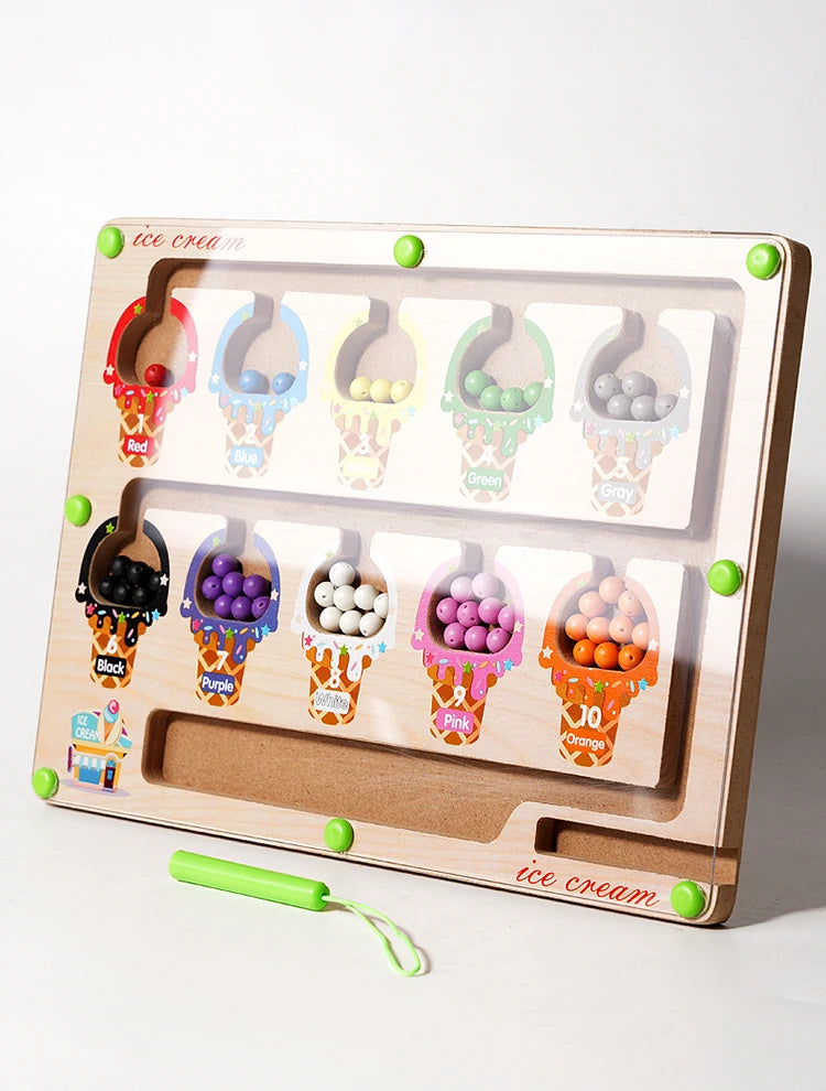 Magnetic Color Sorting Maze Board – Montessori Wooden Toy for Counting & Fine Motor Skills