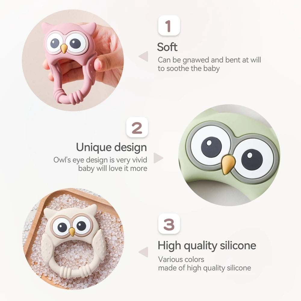 Owl Silicone Baby Teether with Rattle
