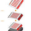 Step-by-step instructions showing the assembly of mud flaps, fuel tank, and exhaust mufflers for an RC car upgrade kit.