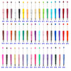 A collection of 35 colorful beadable ballpoint pens with black ink displayed vertically.