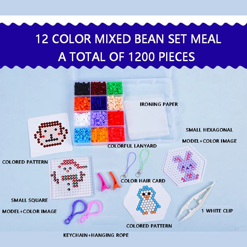 A mixed bean set meal of 12 colors totaling 1200 pieces with ironing paper and various templates