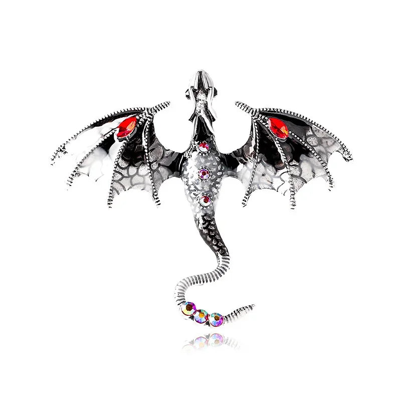Enamel Dragon Brooch with Rhinestone Accents