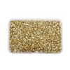 Clear plastic container filled with crushed gold-colored glass stones for resin and craft projects