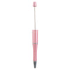 A pink beadable ballpoint pen with a silver tip and a pink cap.