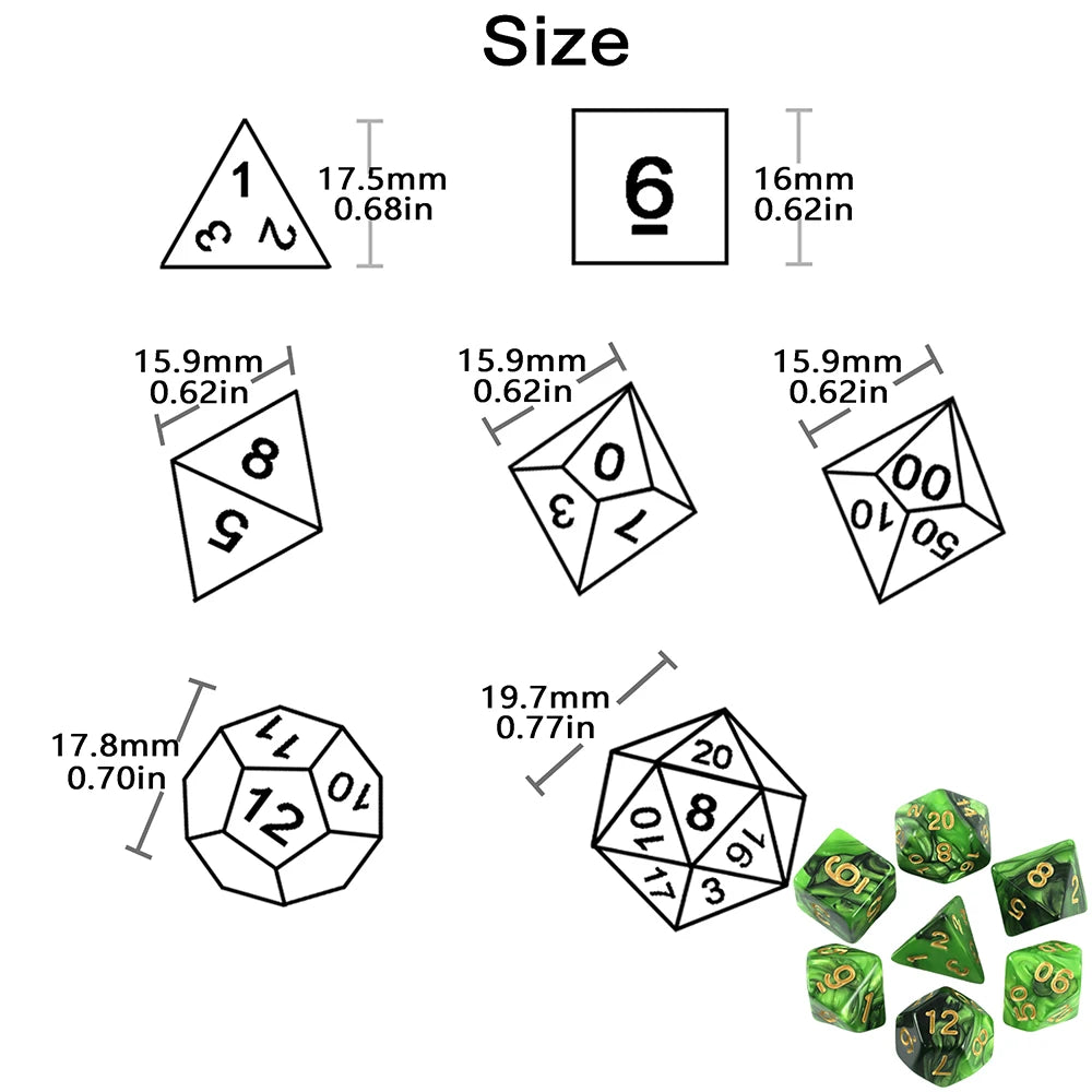 Polyhedral Dice Set (7 Pieces) for Tabletop RPGs