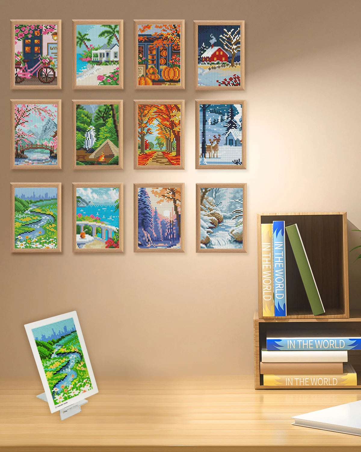 Beginner Diamond Art Kit with 12 Postcard-Style Scenic Designs