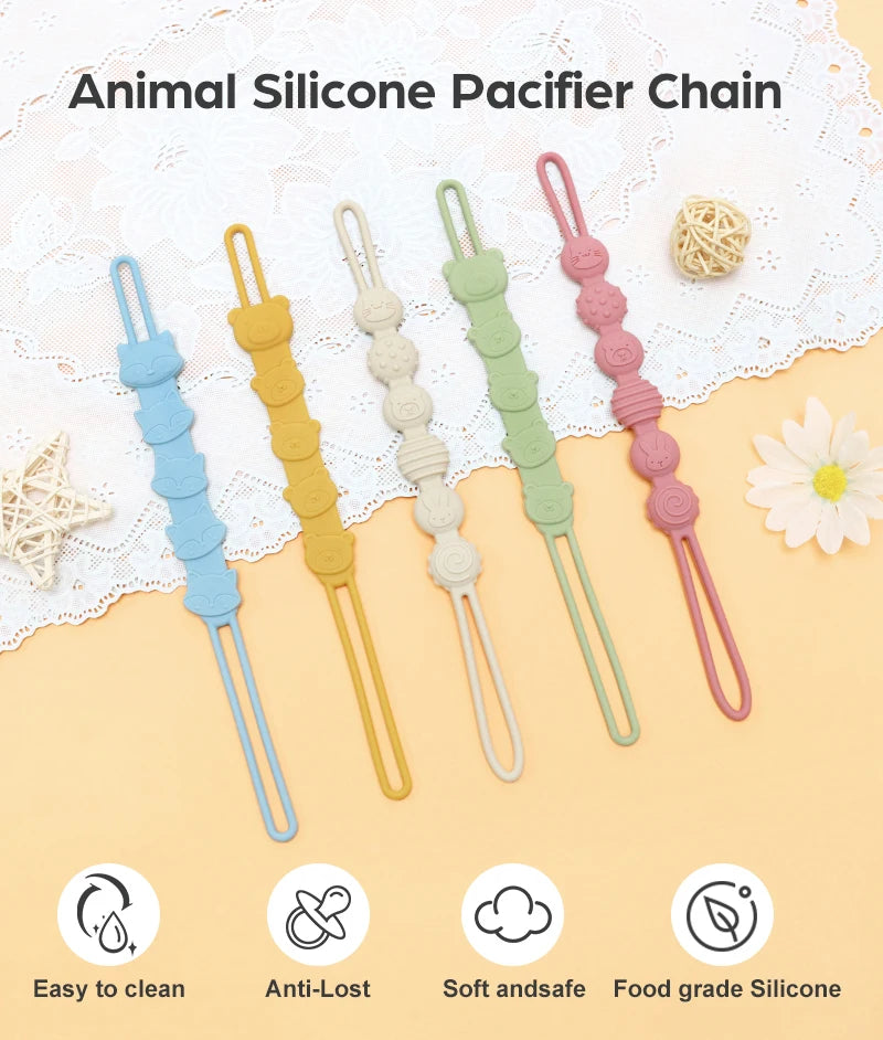 3-in-1 Silicone Pacifier Clip with Adorable Cartoon Animal Design