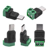 A set of five green and black No-Solder Type-C to 2-pin quick connect adapters for power connections.