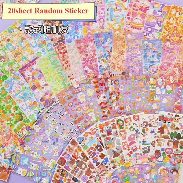 A collection of 20 sheets of random cute cartoon animal scrapbook stickers in various colors and designs.