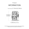 A sterling silver charm bead with a hole diameter of 0.13 inches and a length of 0.39 inches.