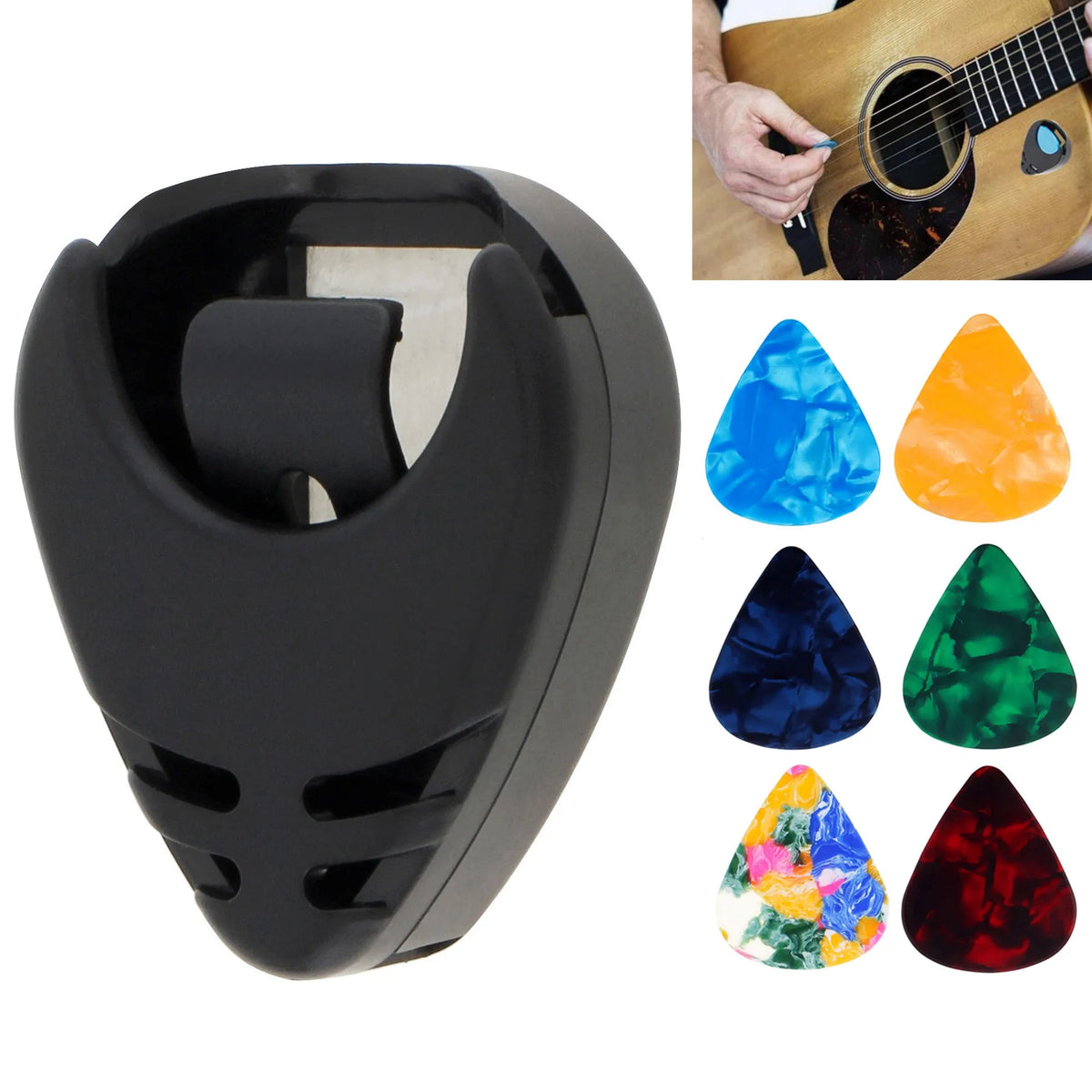 Adhesive Guitar Pick Holder with Celluloid Picks Set