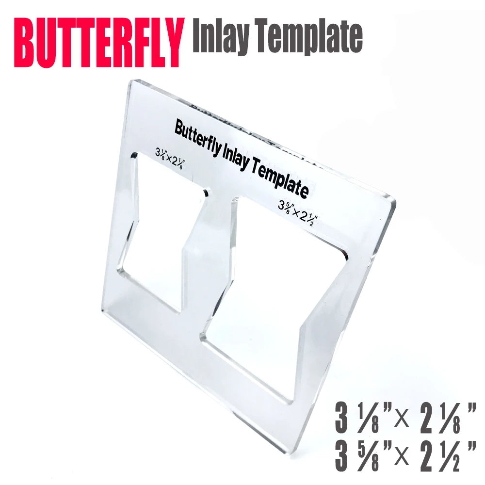 A clear butterfly inlay template and marking ruler set for woodworking