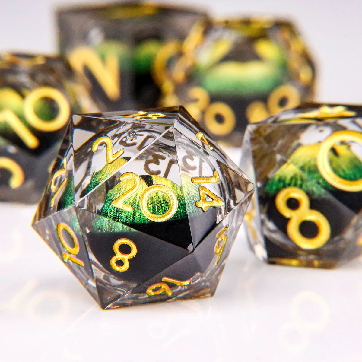 Liquid Core Polyhedral Dice Set – 7 Sharp-Edge Resin Dice with Swirling Quicksand