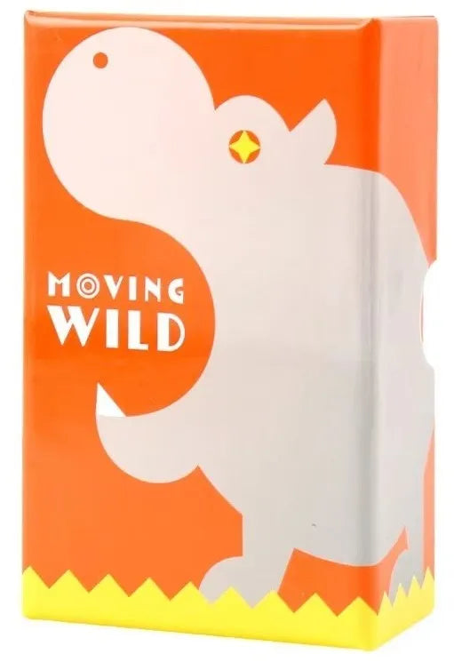 A box for a compact strategy board game collection featuring a white dinosaur silhouette on an orange background.