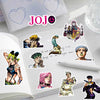 A collection of JoJo's Bizarre Adventure anime stickers featuring various characters and artwork on a white page.