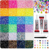 A collection of glitter and rhinestone powders in various colors and shades for DIY crafts.