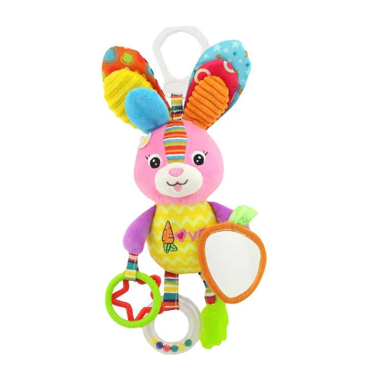 Soft Hanging Baby Rattle with Sensory Cartoon Plush Toy for Stroller and Crib