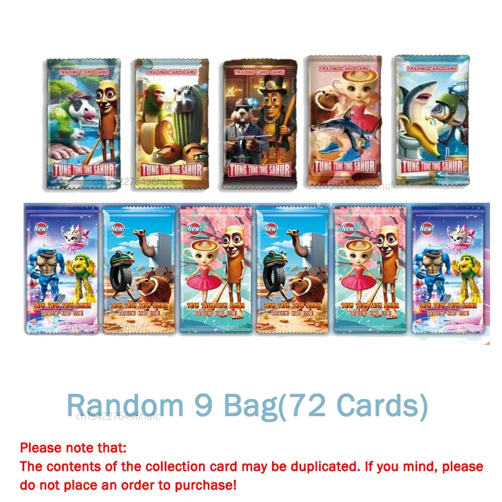 A collection of 12 trading cards featuring funny meme characters and animals in various poses