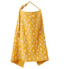 Yellow breathable muslin nursing cover with a floral pattern and adjustable necktie
