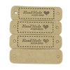 A set of four light brown leather-style handmade with love tags for crafts and sewing.