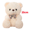 A soft, light beige teddy bear plush toy with a plaid bow, measuring 25cm.