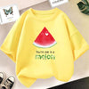 Yellow long-sleeve shirt featuring a red watermelon slice graphic and the text You're one in a melon.