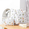 A pack of three white waterproof wet and dry bags featuring jungle animal patterns for swimsuits, diapers, and travel.