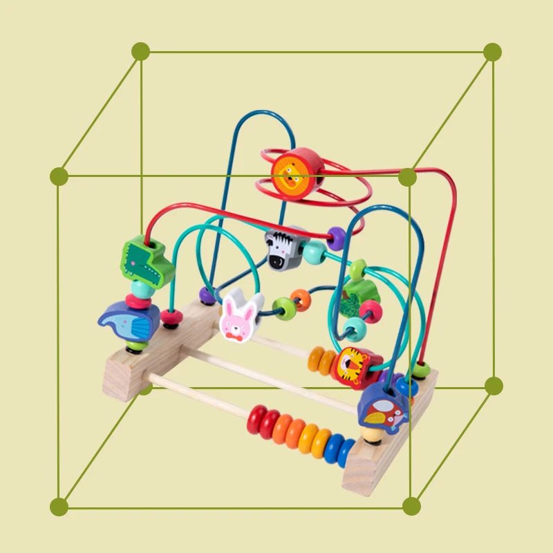 Wooden Bead Maze Roller Coaster with Abacus for Toddlers