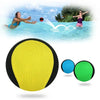 A yellow water bouncing ball is shown with two blue and green balls next to it, used for summer pool and beach games.
