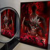 A framed poster featuring a character from Black Clover anime with spiky white hair and intense eyes against a red background