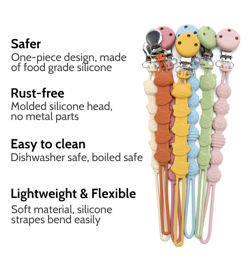 3-in-1 Silicone Pacifier Clip with Adorable Cartoon Animal Design