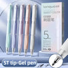 A set of five Languo sweet color gel pens in various shades displayed against a white background.