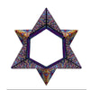 A geometric magnetic fidget cube shaped like a star with iridescent, multicolored facets.