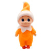 An adorable plush Christmas elf doll ornament wearing an orange hat and suit.