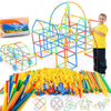 A set of colorful interlocking building straws and connectors for creative STEM play, including various shapes.
